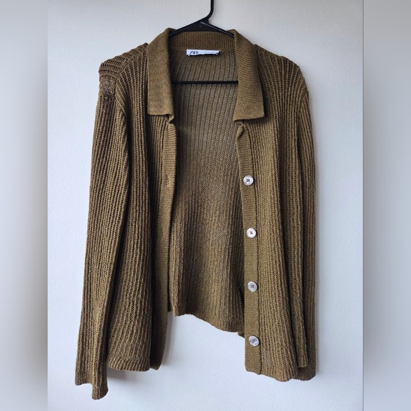 Zara Sweaters - Zara Womens Olive Ribbed Knitted Cardigan Size S